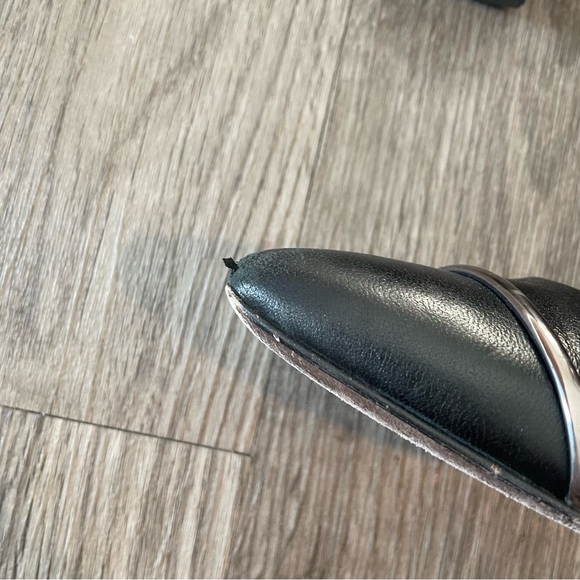 AGL Black Leather Silver Accent Pointed Toe Block Heels - Picture 7 of 11